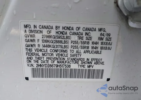 2009 Acura Mdx Technology Package from USA, damaged, VIN 2HNYD28679H517536